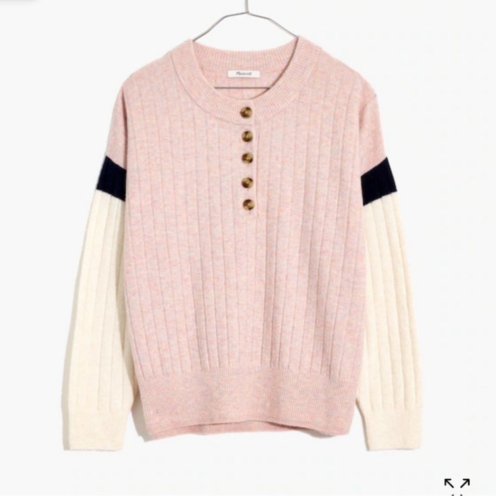 Madewell Striped Bowden Henley Sweater in Coziest Yarn 💗 size small - Picture 3 of 11